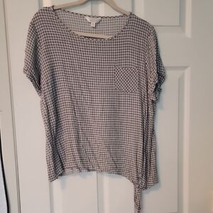 LC Lauren Conrad Black and White Grid Short Sleeve Top